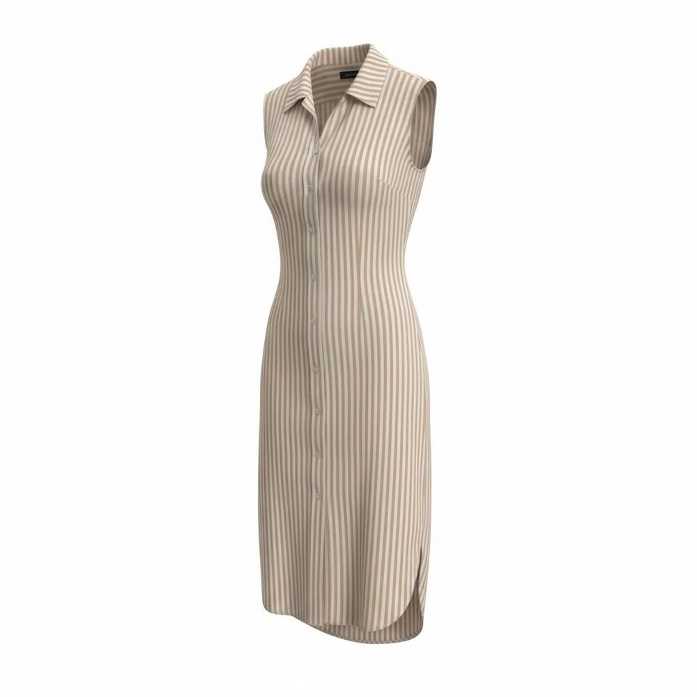 Greek Cotton Striped Midi Shirt Dress – Beige | Sleeveless | EU Minimal - Picture 2 of 5